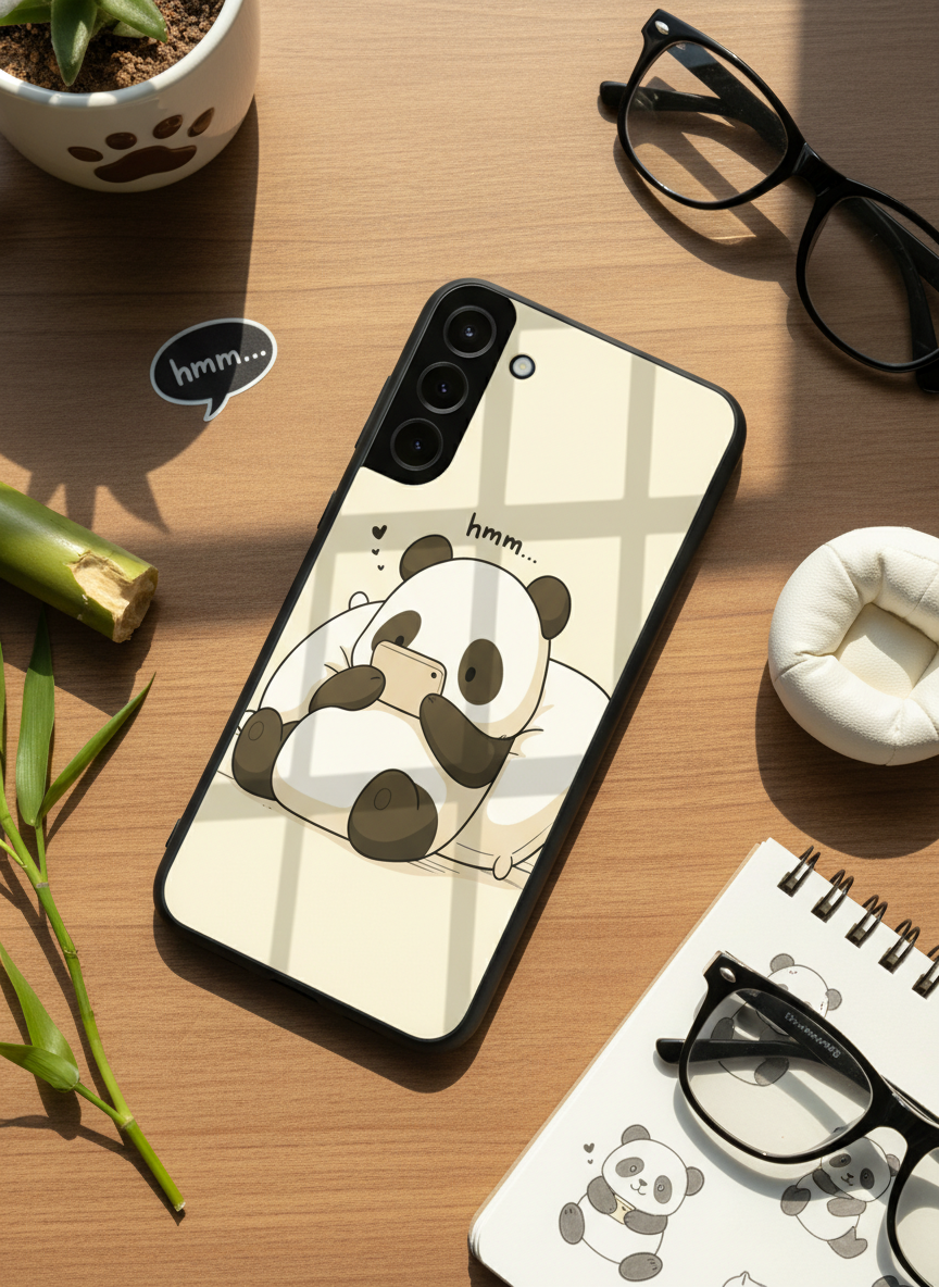Hmm Panda Premium Glass Back Cover For Galaxy S, A, M & F Series