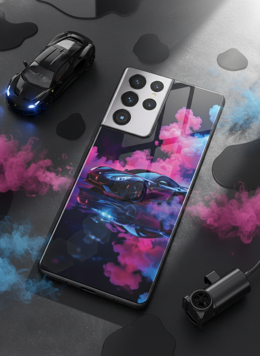 Smoke Racer Premium Glass Back Cover For Galaxy S, A, M & F Series