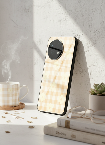 Nude Floral Checks Glass Back Cover For One Plus 13, 12, 11, 10, Nord Series
