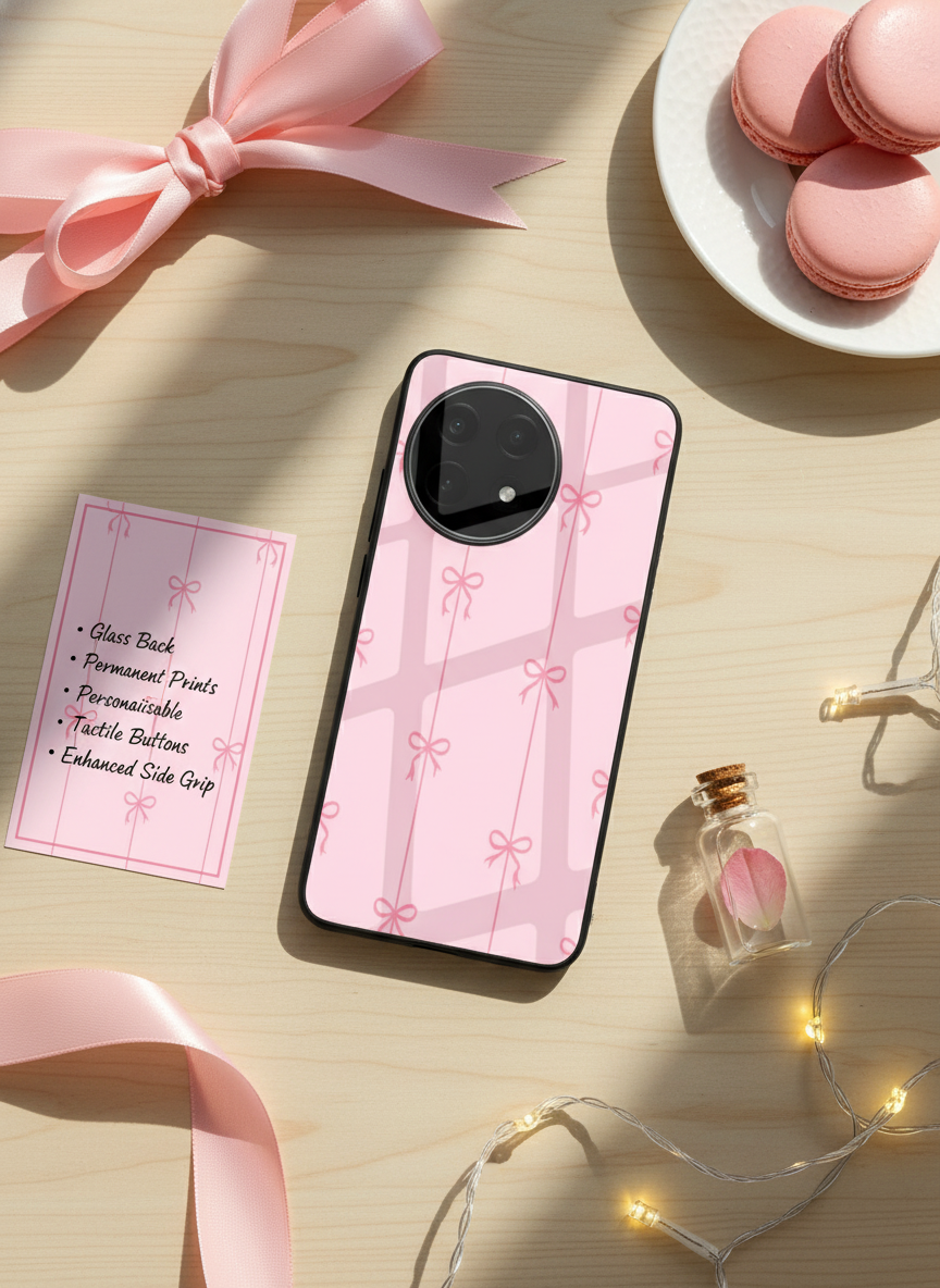 Bows Stripes Premium Glass Back Cover For One Plus 13, 12, 11, 10, Nord Series