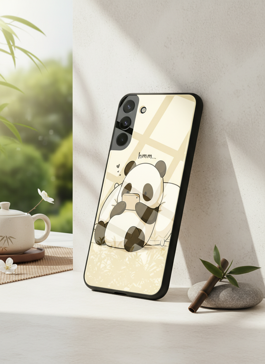 Hmm Panda Premium Glass Back Cover For Galaxy S, A, M & F Series
