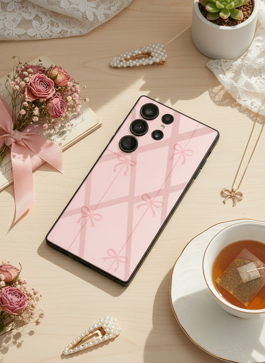 Bows Stripes Premium Glass Back Cover For Galaxy S, A, M & F Series