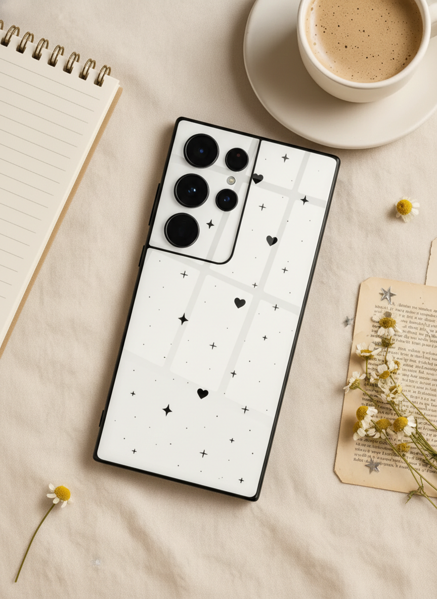 Minimal Love Premium Glass Back Cover For Galaxy S, A, M & F Series