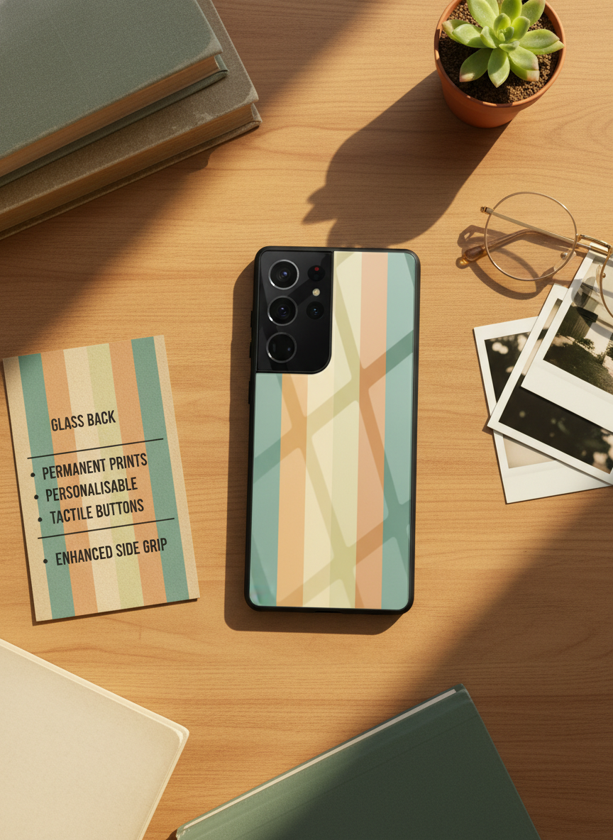 Abstract Strips Premium Glass Back Cover For Galaxy S, A, M & F Series