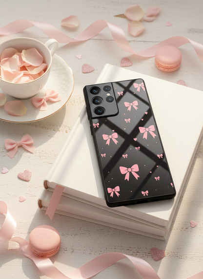 Dark Aesthetic Bows Premium Glass Back Cover For Galaxy S, A, M & F Series