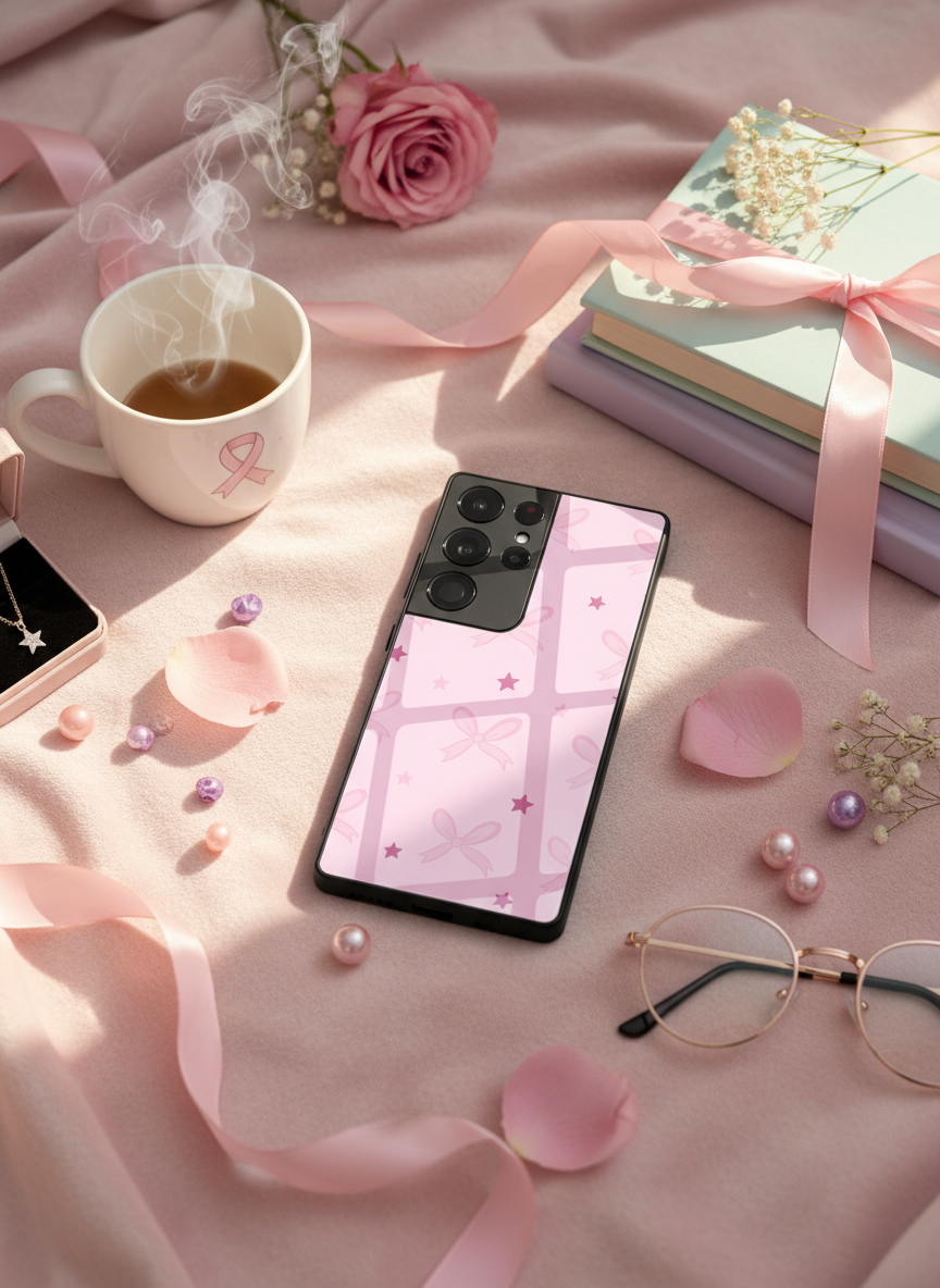 Sparkling Bows Premium Glass Back Cover For Galaxy S, A, M & F Series