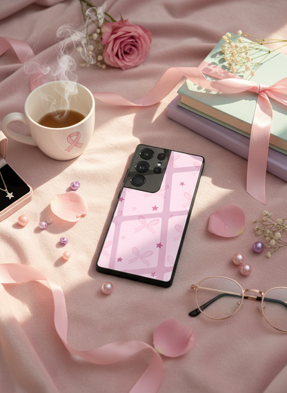 Sparkling Bows Premium Glass Back Cover For Galaxy S, A, M & F Series