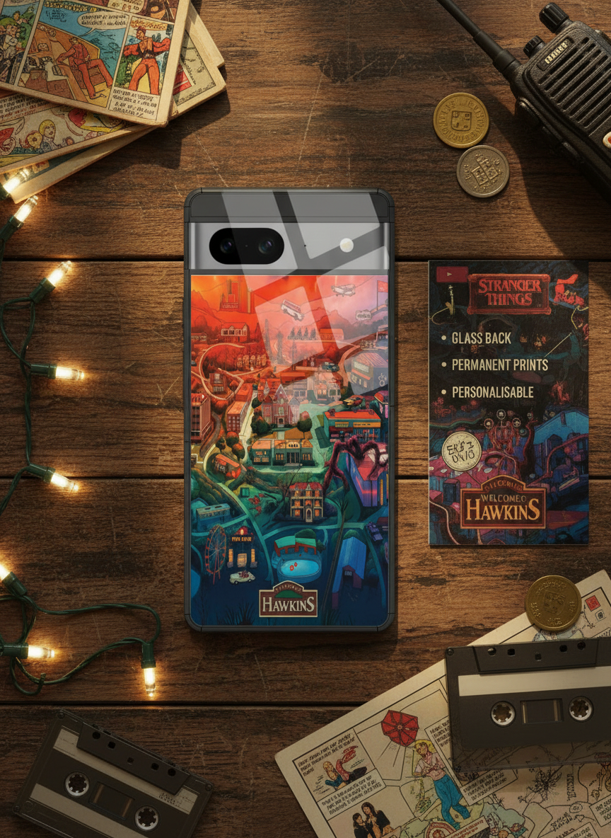 STRANGER THINGS- Hawkins Cinematic Map Premium Glass Back Cover For Google Pixel 7,8,9,10 Series