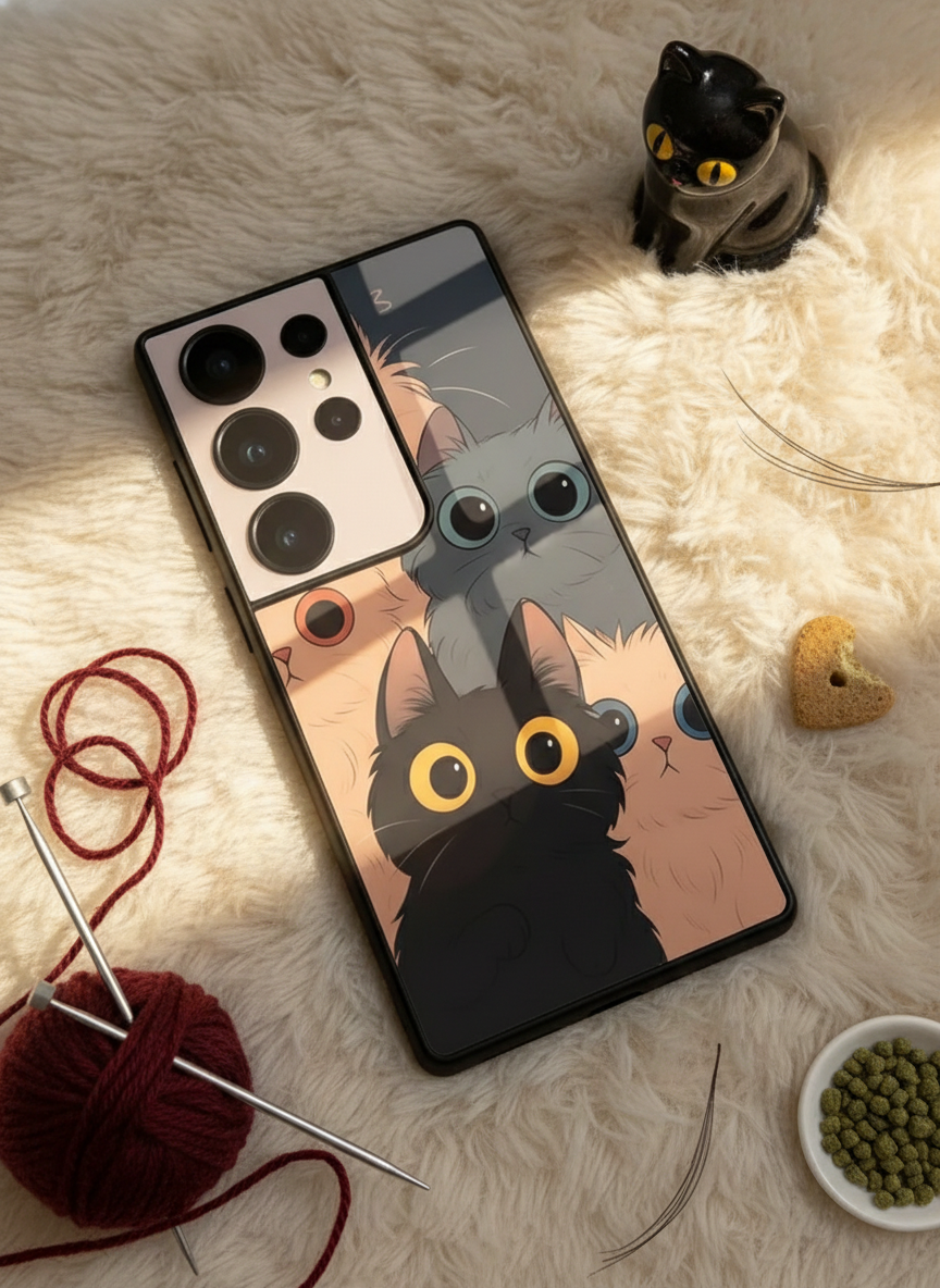 Kitty Mania  Premium Glass Back Cover For Galaxy S, A, M & F Series