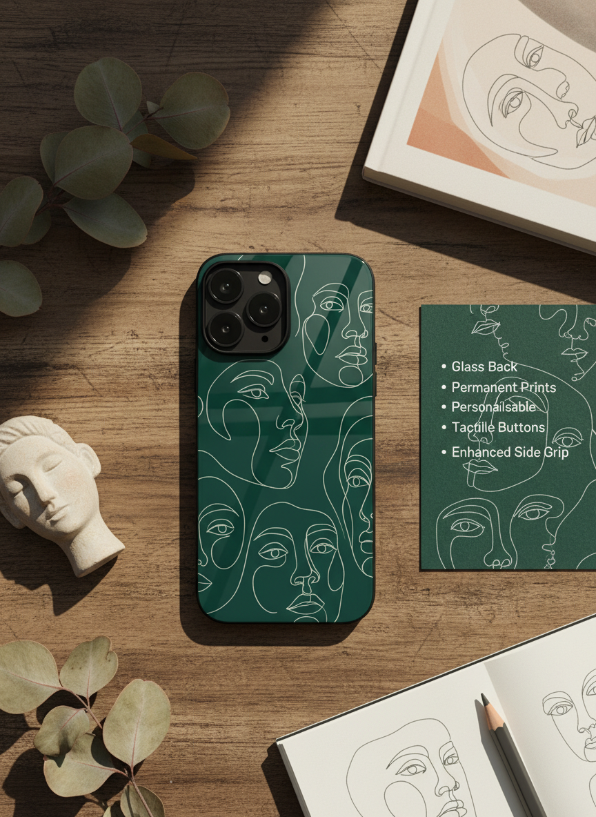 Line Art Lady  Premium Glass Back Cover For iPhone 11-17 Models