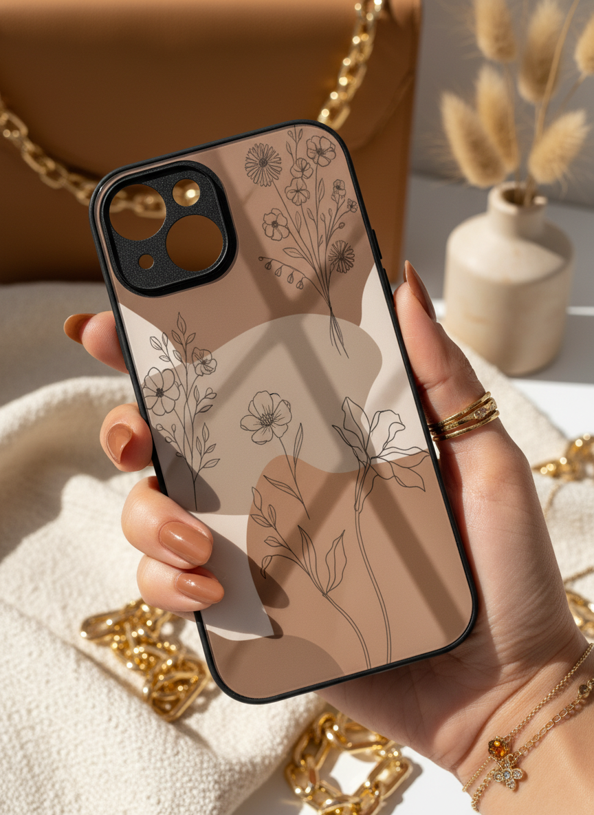 Earthy Petals Premium Glass Back Cover For iPhone 11-17 Models