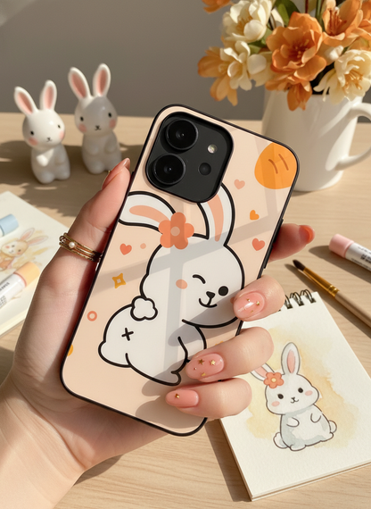 Bunny Pooh Premium Glass Back Cover For iPhone 11-17 Models