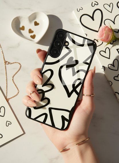 Black Heart Beut Premium Glass Back Cover For Galaxy S, A, M & F Series