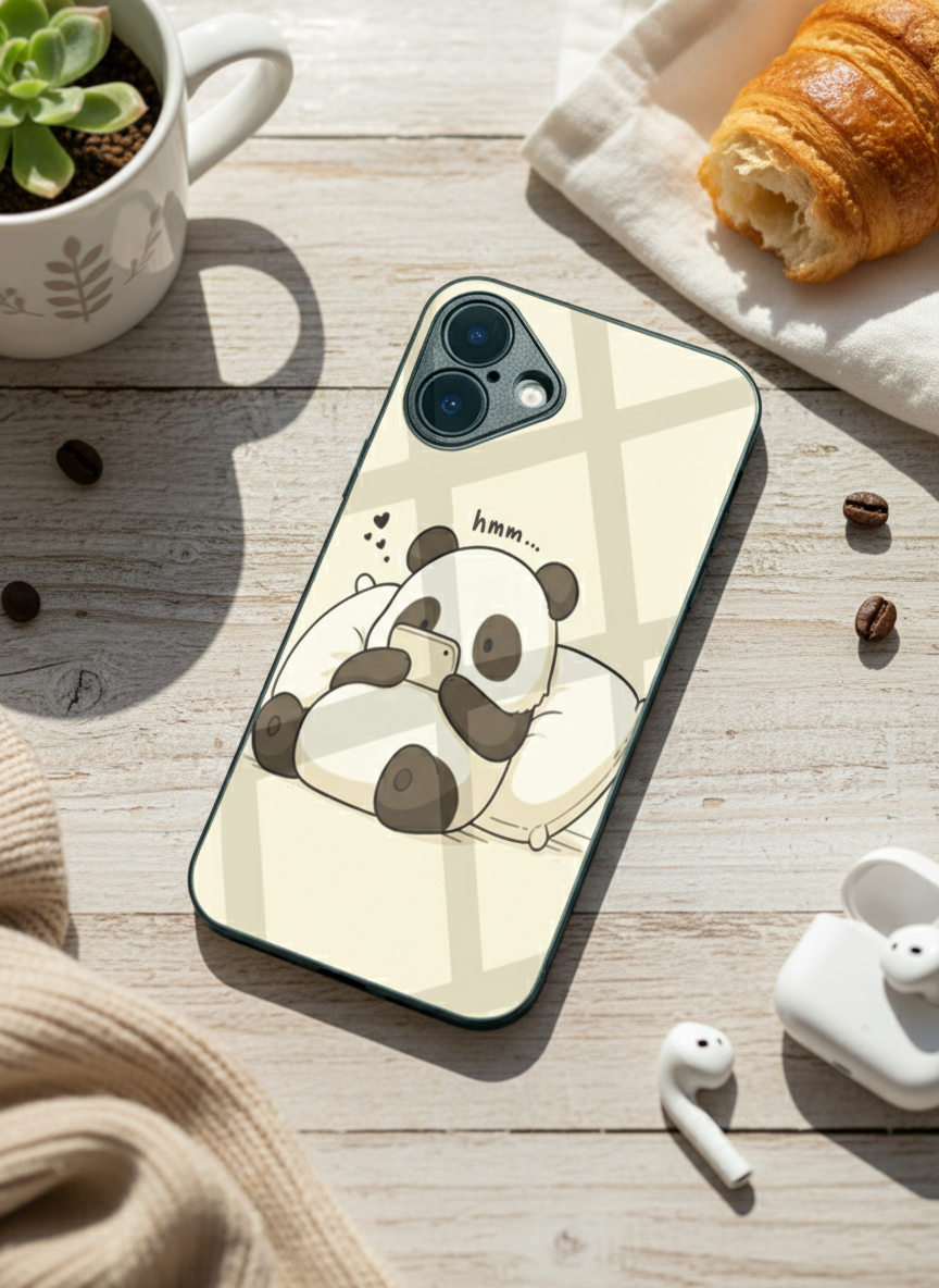Hmm Panda Premium Glass Back Cover For iPhone 11-17 Models
