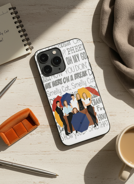 FRIENDS Umbrella Squad Premium Glass Back Cover For iPhone 11-17  Models