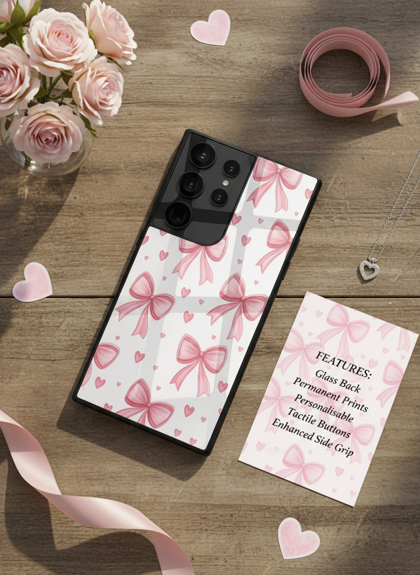 Bow Bliss Premium Glass Back Cover For Galaxy S, A, M & F Series