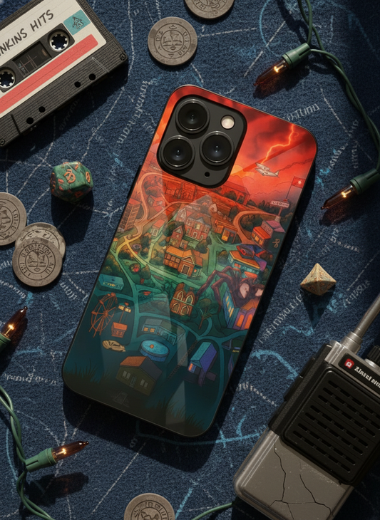 STRANGER THINGS- Hawkins Cinematic Map Premium Glass Back Cover For iPhone 11-17 Models