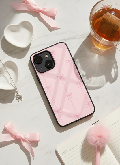 Bows Stripes Premium Glass Back Cover For iPhone 11-17 Models