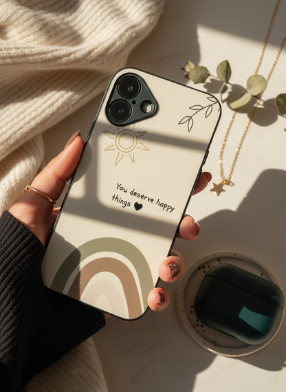 Happy Things Premium Glass Back Cover For iPhone 11-17 Models