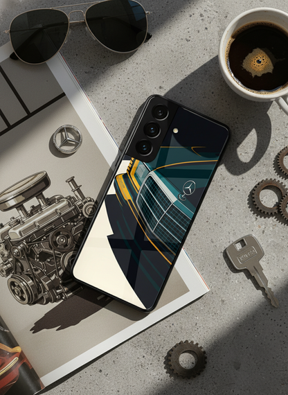 Minimal Car Sketch Premium Glass Back Cover For Galaxy S, A, M & F Series