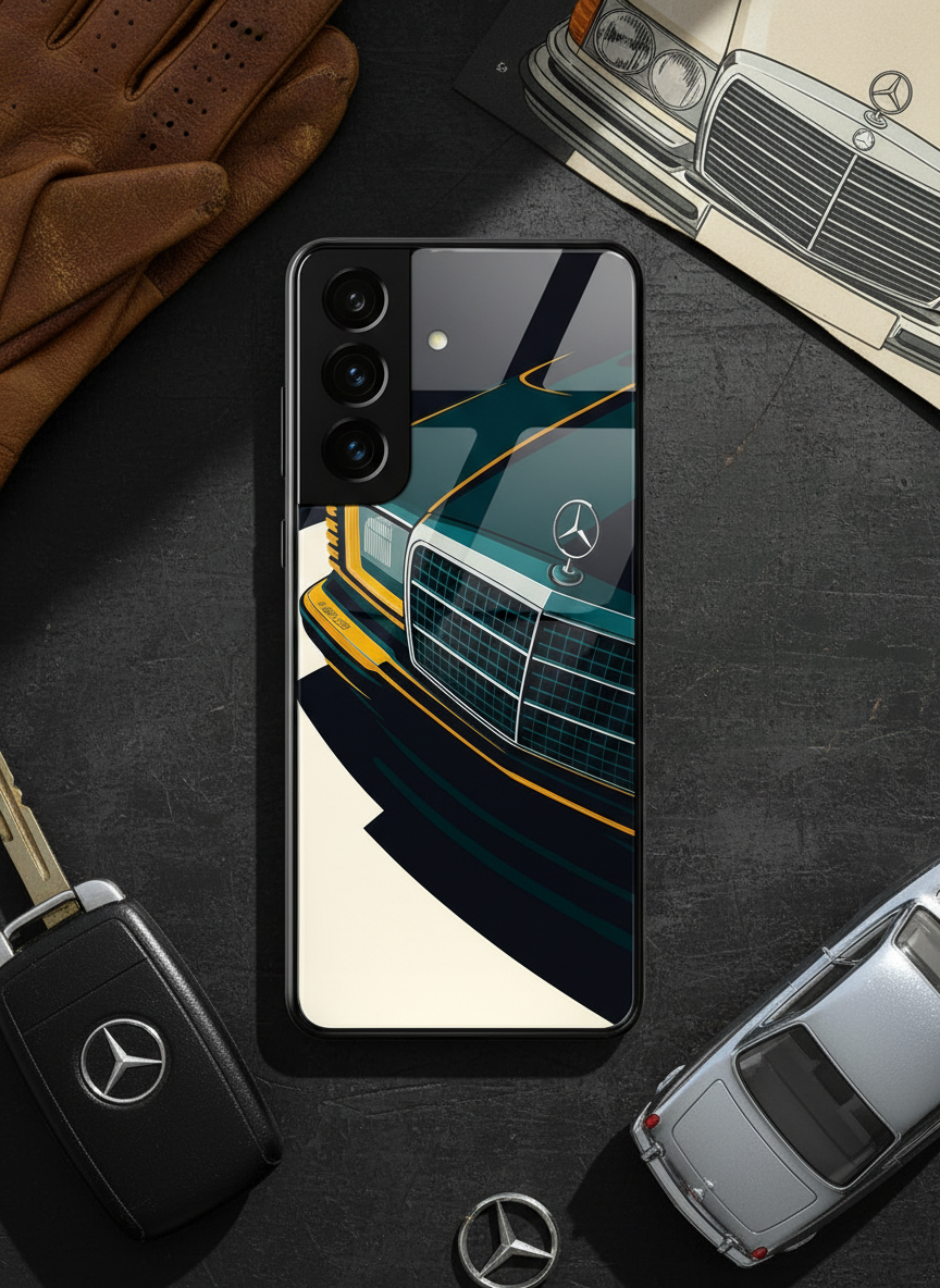 Minimal Car Sketch Premium Glass Back Cover For Galaxy S, A, M & F Series
