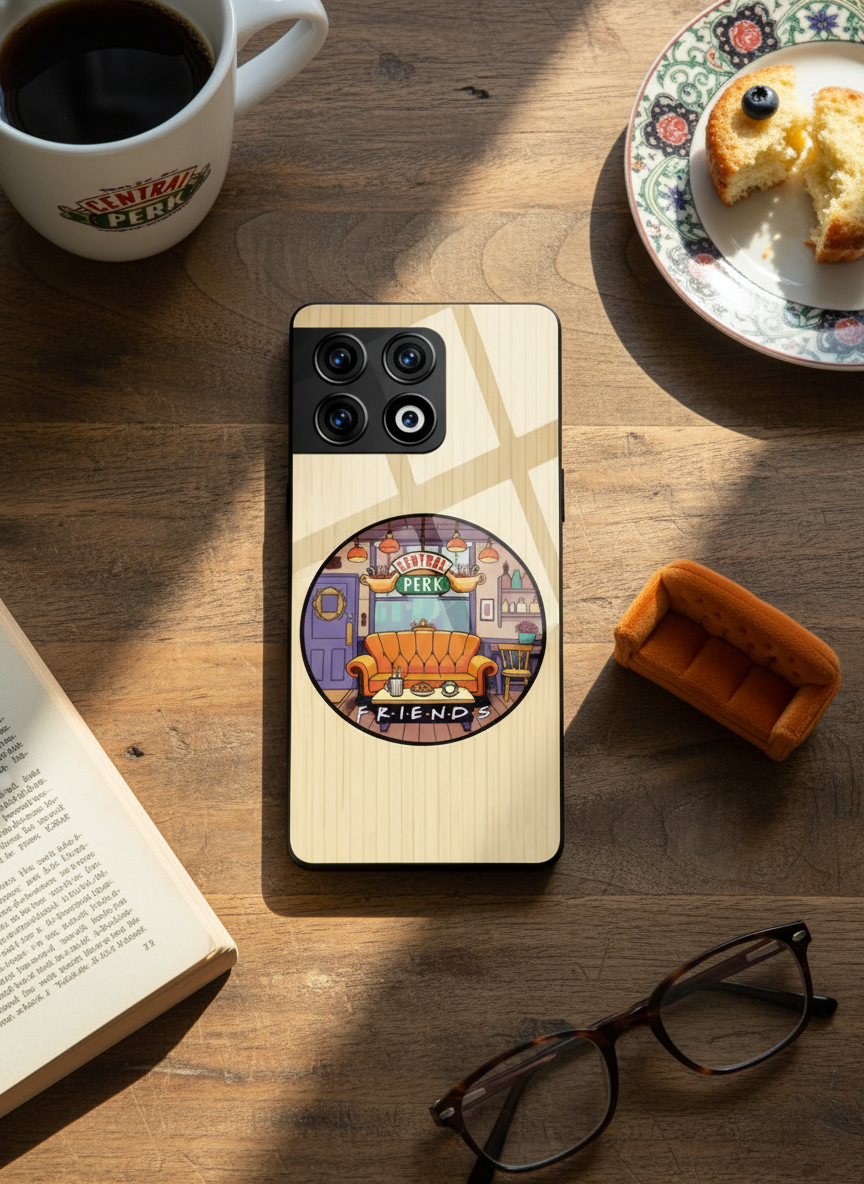 FRIENDS Coffee & Couch Premium Glass Back Cover For One Plus 13, 12, 11, 10, Nord Series