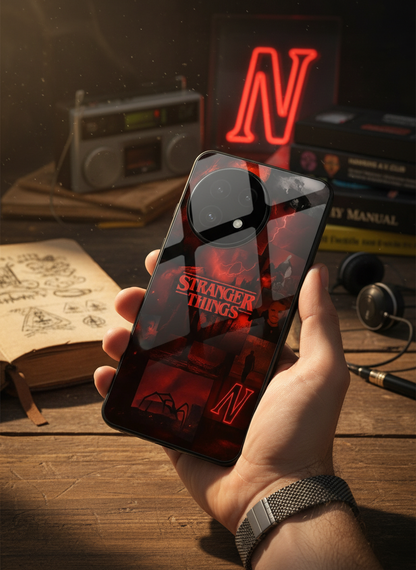 STRANGER THINGS- Red Realm Edit Premium Glass Back Cover For One Plus 13, 12, 11, 10, Nord Series