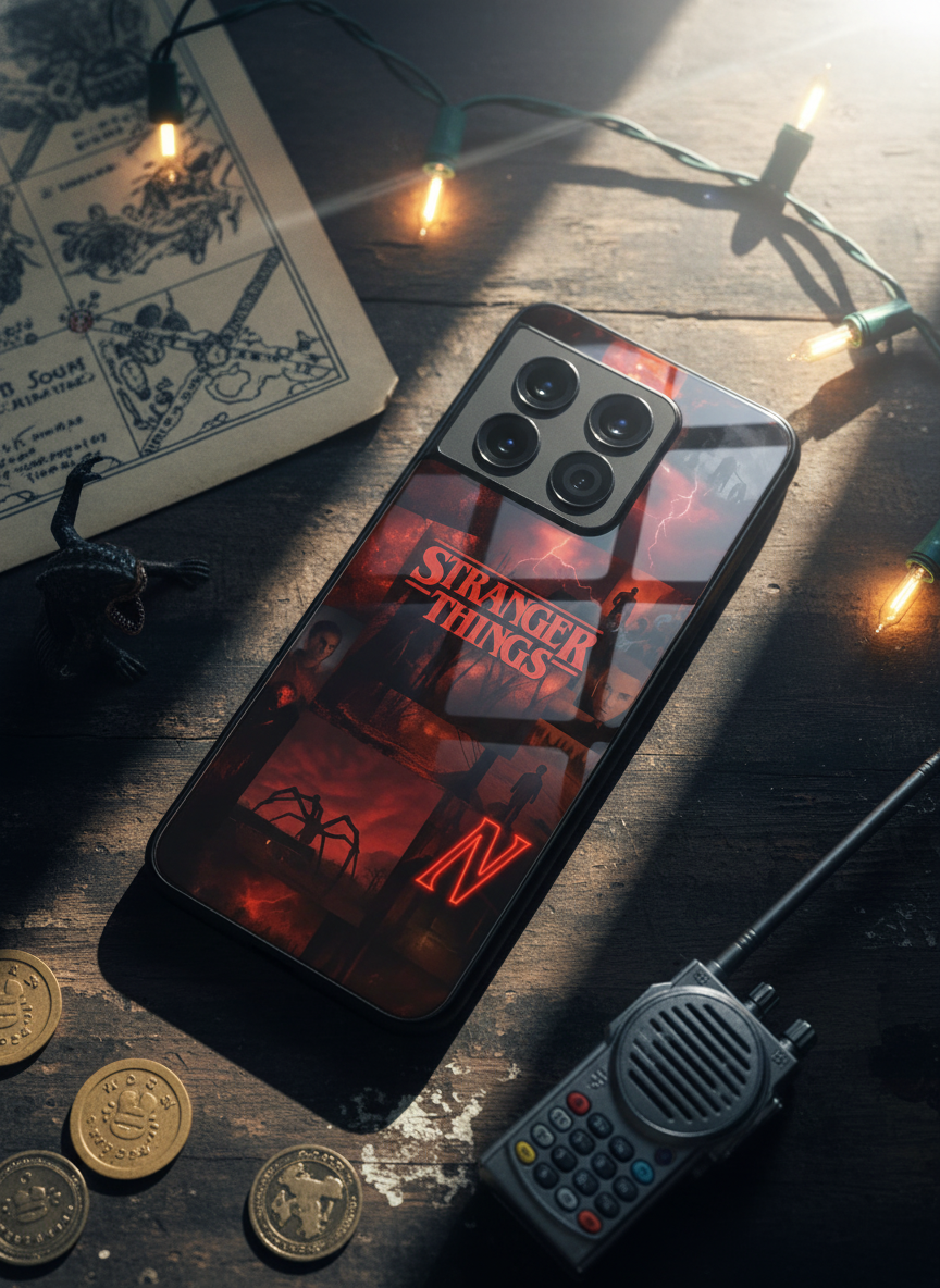 STRANGER THINGS- Red Realm Edit Premium Glass Back Cover For One Plus 13, 12, 11, 10, Nord Series