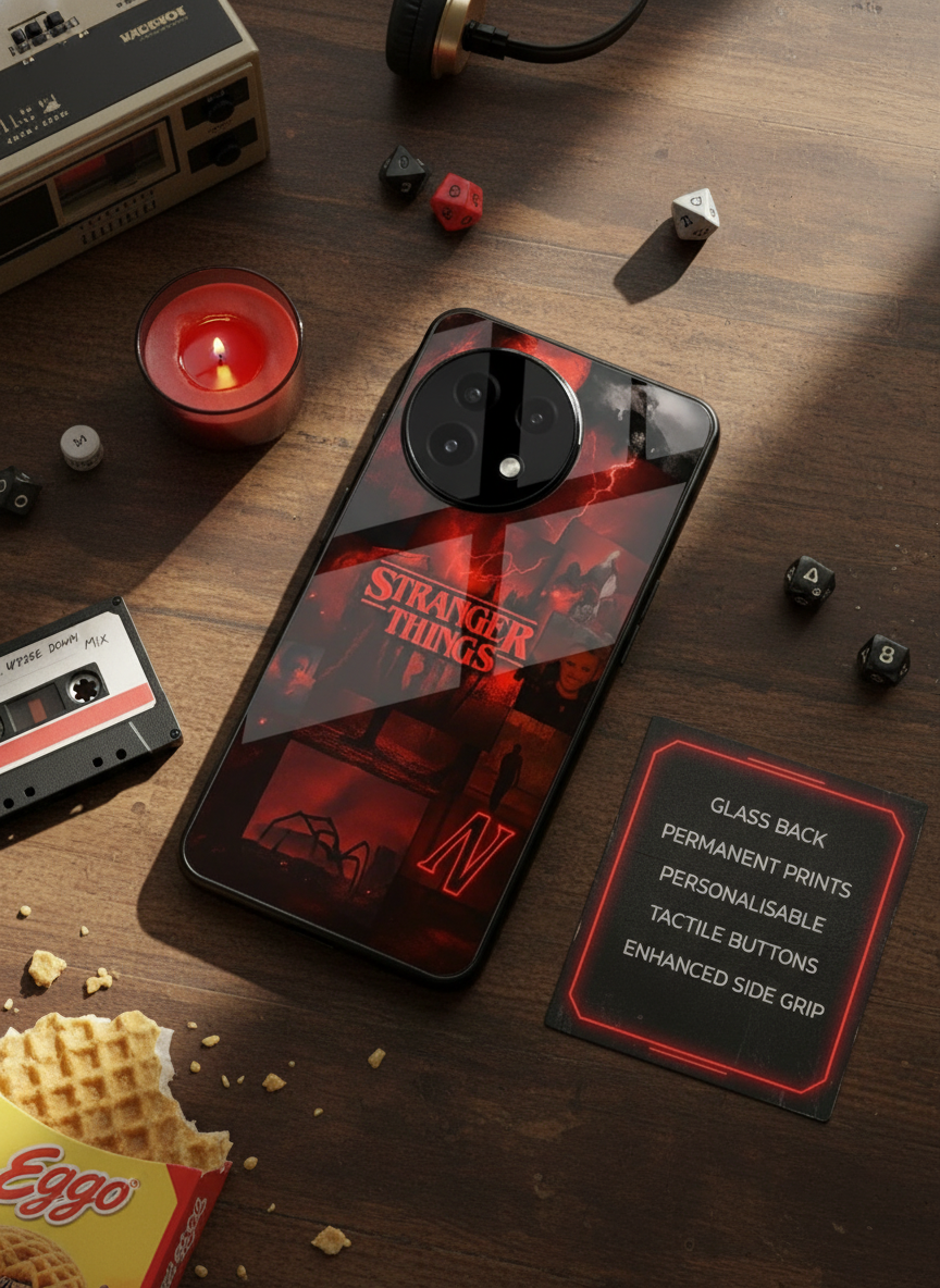 STRANGER THINGS- Red Realm Edit Premium Glass Back Cover For One Plus 13, 12, 11, 10, Nord Series