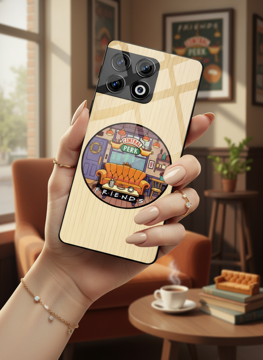 FRIENDS Coffee & Couch Premium Glass Back Cover For One Plus 13, 12, 11, 10, Nord Series