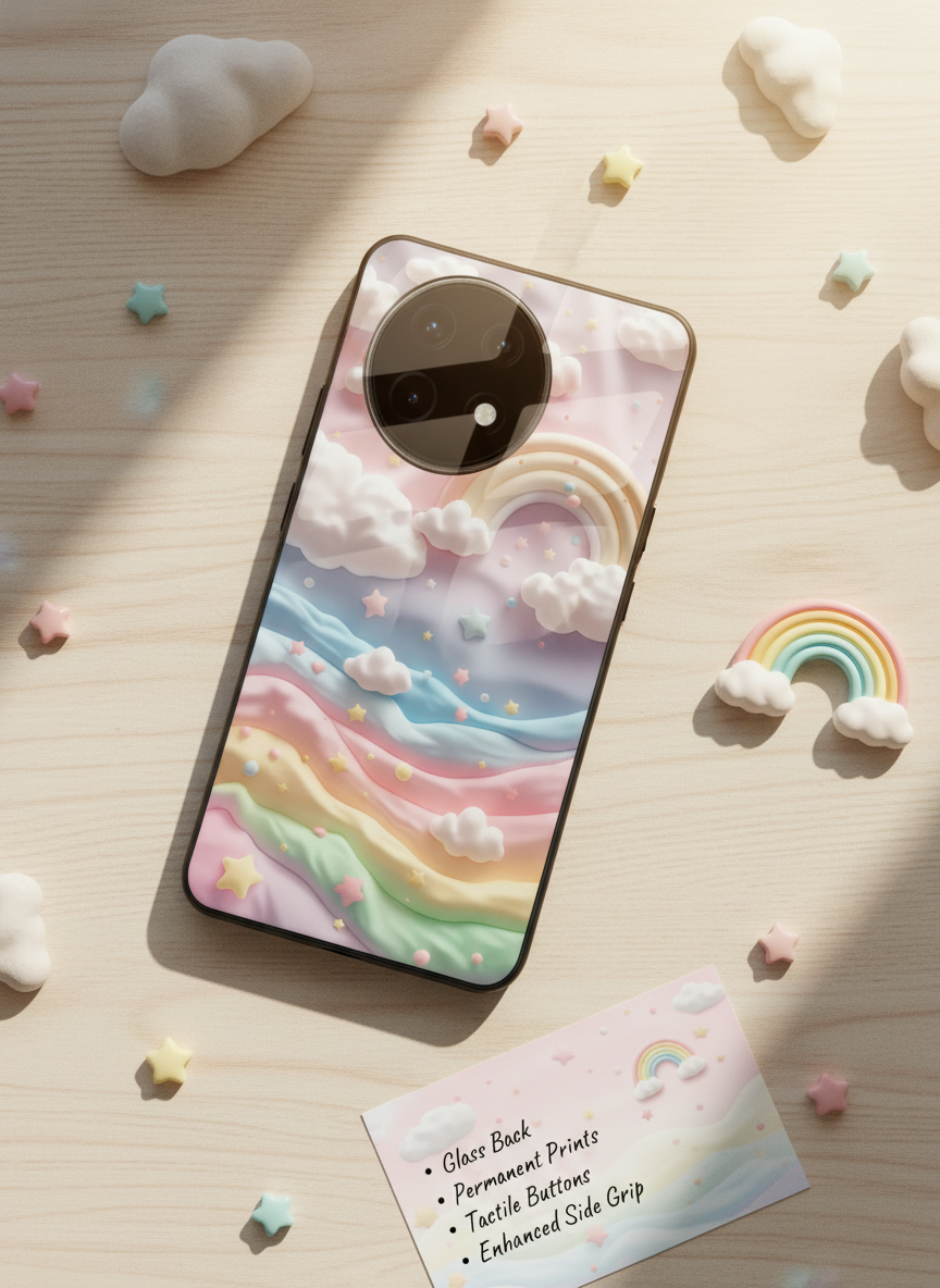 Whimsy Clouds Glass Back Cover For One Plus 13, 12, 11, 10, Nord Series