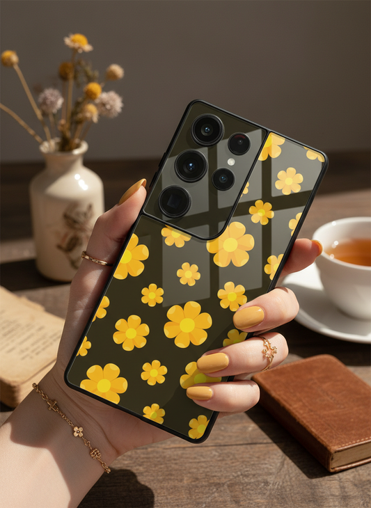Daisy Yellow Premium Glass Back Cover For Galaxy S, A, M & F Series