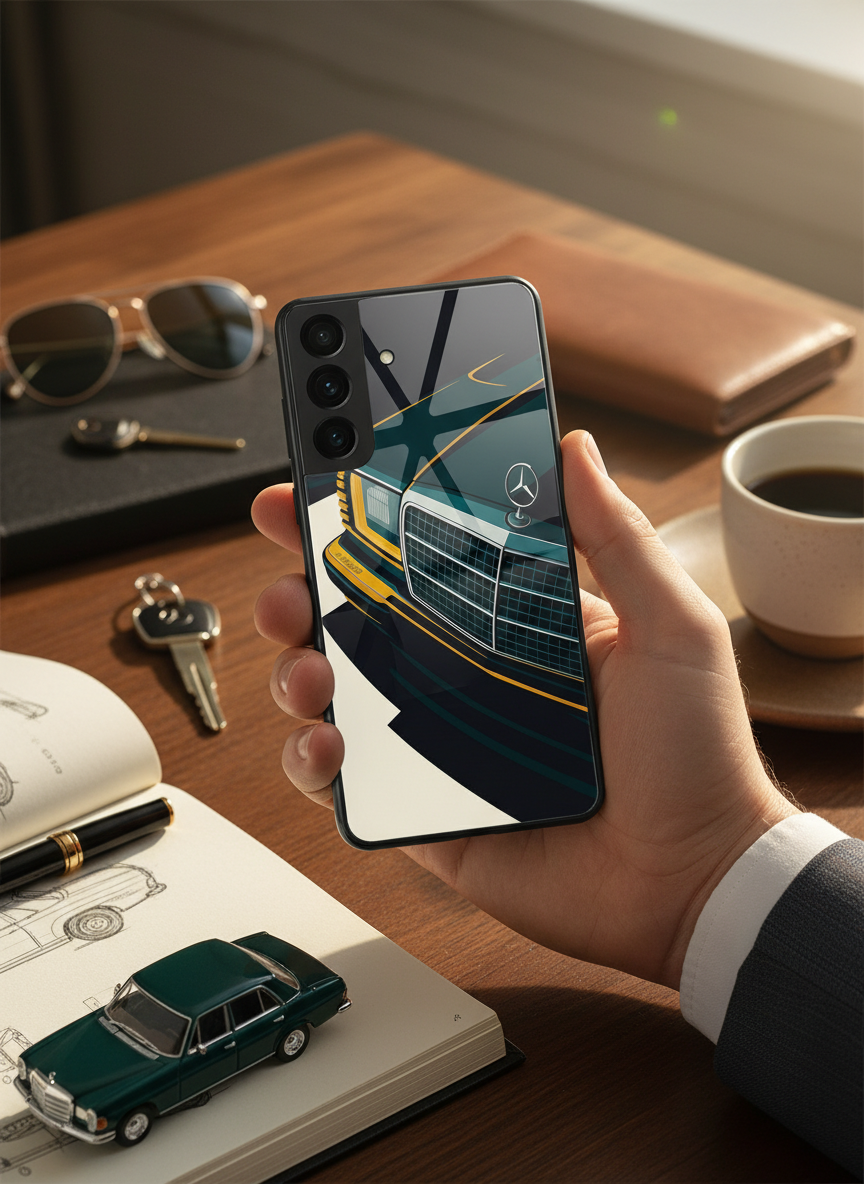 Minimal Car Sketch Premium Glass Back Cover For Galaxy S, A, M & F Series