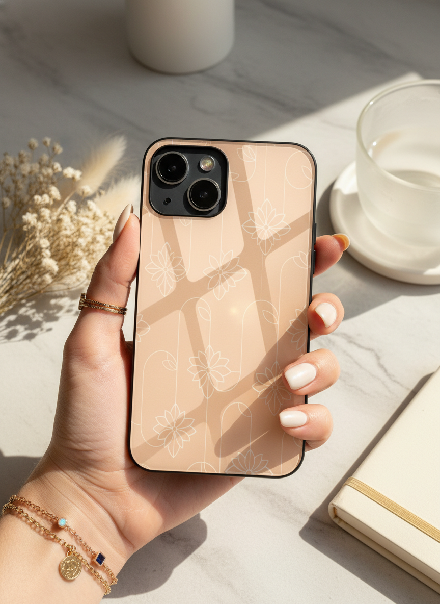 Floral Minimal Line Pattern Premium Glass Back Cover For iPhone 11-17 Models