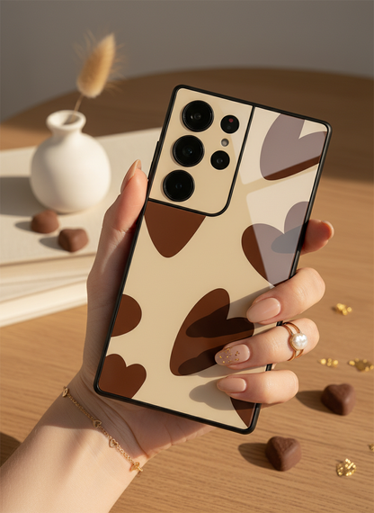 Chocolate Hearts  Premium Glass Back Cover For Galaxy S, A, M & F Series