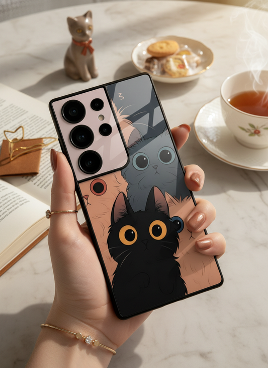 Kitty Mania  Premium Glass Back Cover For Galaxy S, A, M & F Series