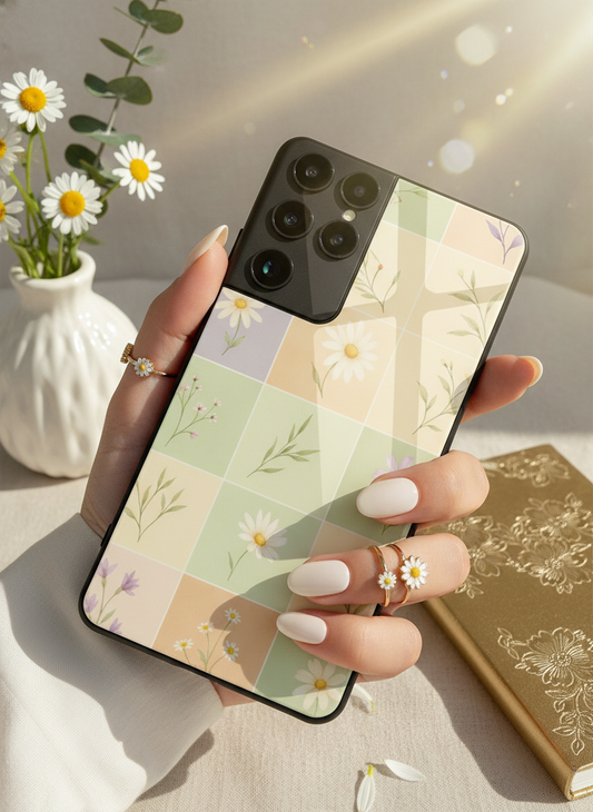 Sage Check Premium Glass Back Cover For Galaxy S, A, M & F Series