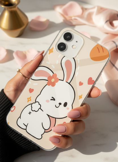 Bunny Pooh Premium Glass Back Cover For iPhone 11-17 Models