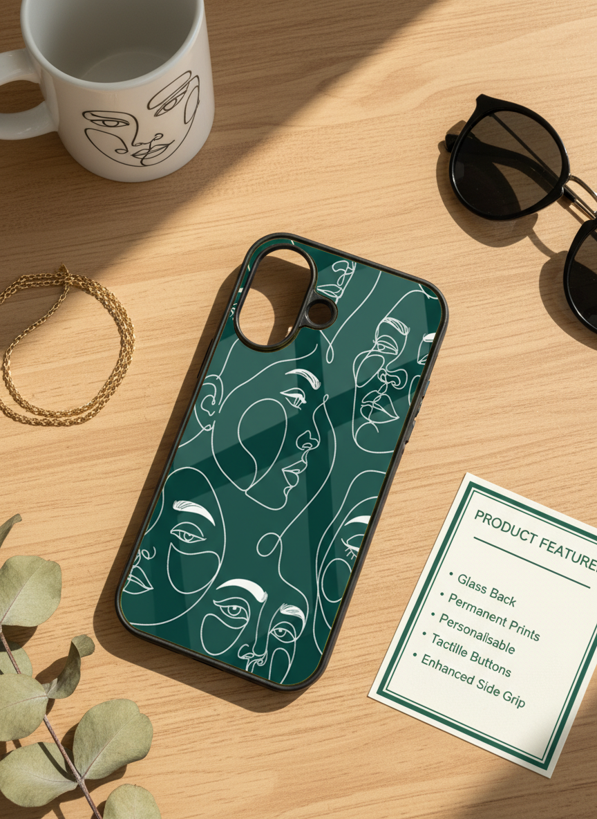 Line Art Lady  Premium Glass Back Cover For iPhone 11-17 Models