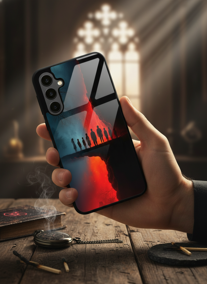 STRANGER THINGS- Parallel Edge Premium Glass Back Cover For Galaxy S, A, M & F Series