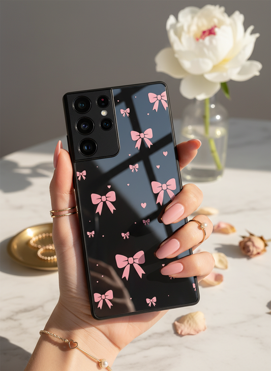 Dark Aesthetic Bows Premium Glass Back Cover For Galaxy S, A, M & F Series