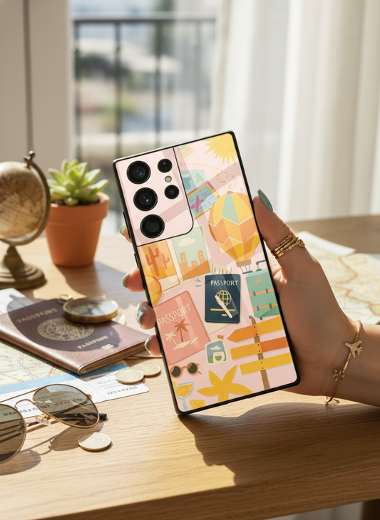 I Love Travelling Premium Glass Back Cover For Galaxy S, A, M & F Series