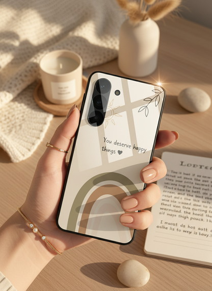 Happy Things Premium Glass Back Cover For Galaxy S, A, M & F Series