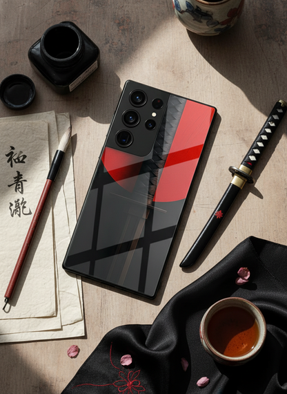 Katana Shot Abstract Premium Glass Back Cover For Galaxy S, A, M & F Series