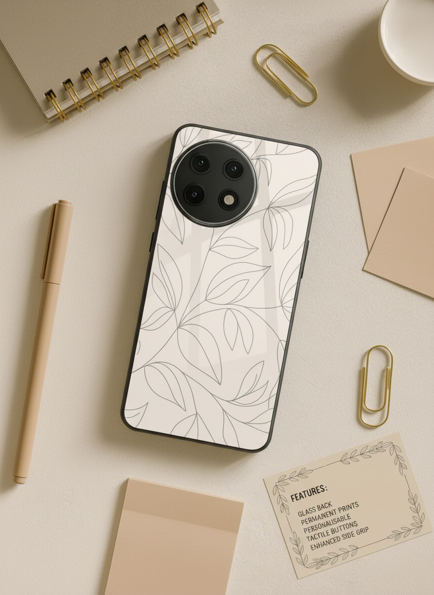 The Petal Sketch Premium Glass Back Cover For One Plus 13, 12, 11, 10, Nord Series