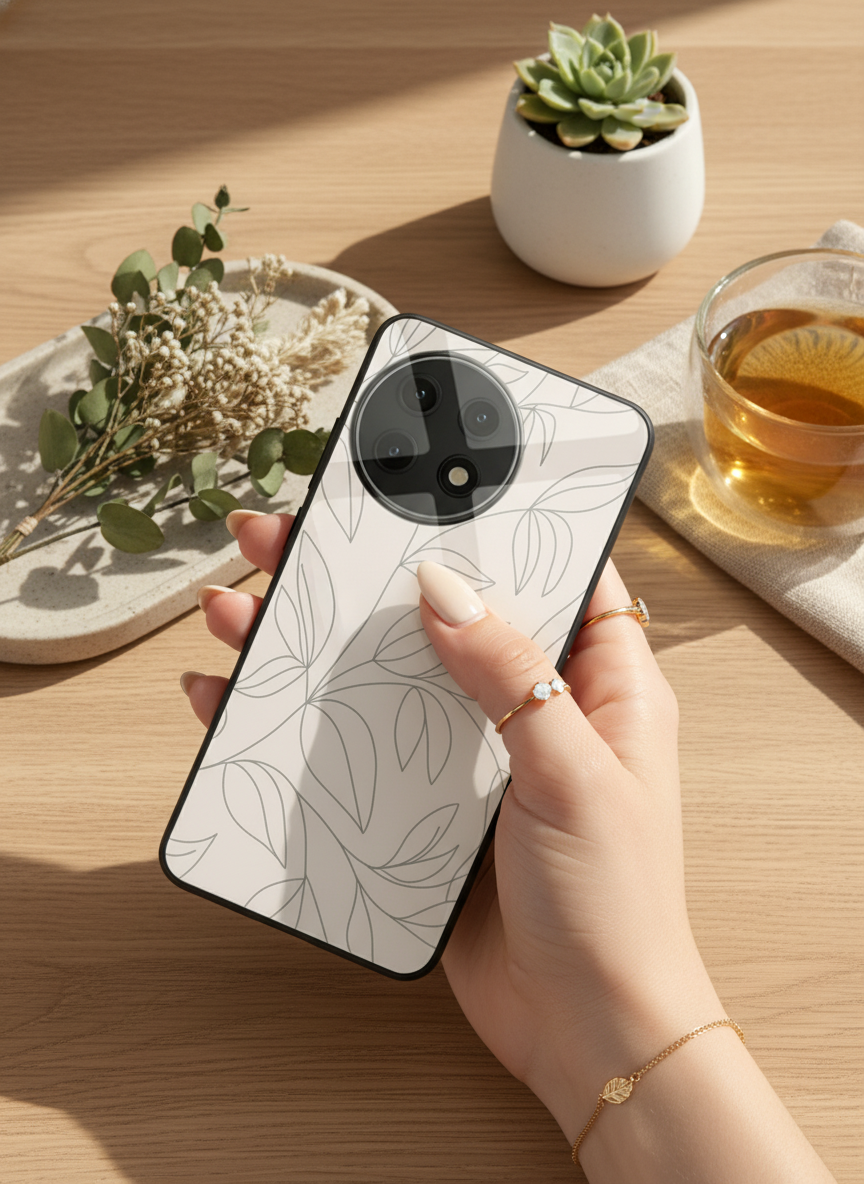 The Petal Sketch Premium Glass Back Cover For One Plus 13, 12, 11, 10, Nord Series