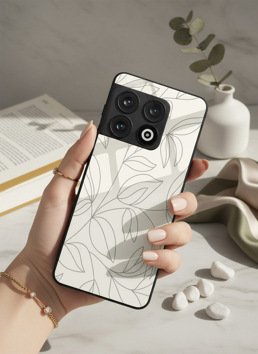 The Petal Sketch Premium Glass Back Cover For One Plus 13, 12, 11, 10, Nord Series