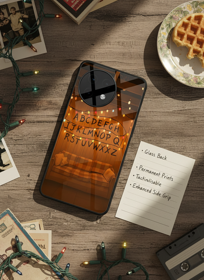 STRANGER THINGS- The Alphabet Wall Art Premium Glass Back Cover For One Plus 13, 12, 11, 10, Nord Series