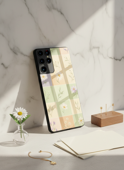 Sage Check Premium Glass Back Cover For Galaxy S, A, M & F Series