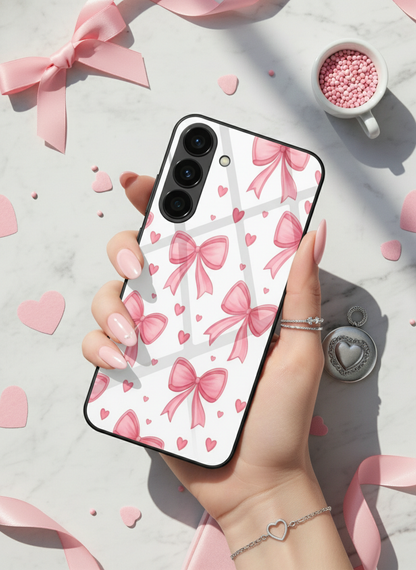 Bow Bliss Premium Glass Back Cover For Galaxy S, A, M & F Series